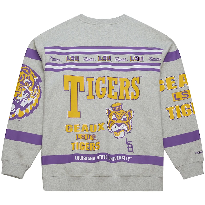 Men's Mitchell & Ness Heather Gray LSU Tigers All Over Print Sweatshirt