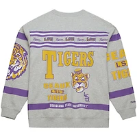 Men's Mitchell & Ness Heather Gray LSU Tigers All Over Print Sweatshirt