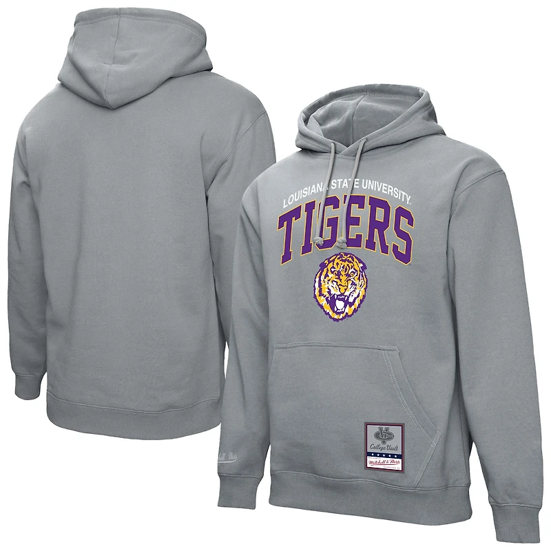 Sweat à capuche classique Mitchell & Ness gris chiné pour homme, motif arches des Tigers de LSU