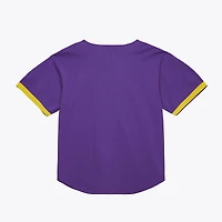 Maillot de baseball d'entraînement Mitchell & Ness violet LSU Tigers pour homme, en maille et à boutons, idéal la frappe.
