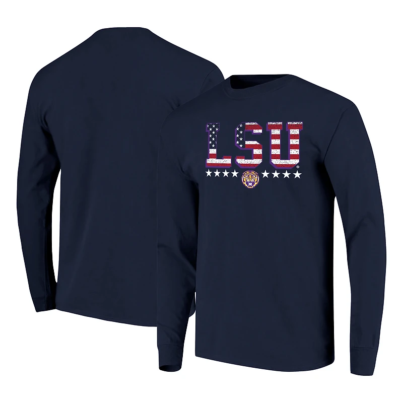 T-shirt à manches longues pour homme, bleu marine, motif drapeau LSU Tigers, taille haute