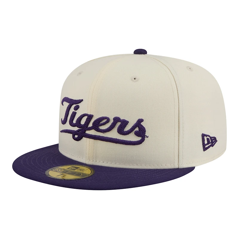 Men's New Era Cream/Purple LSU Tigers Two-Tone Script 59FIFTY Fitted Hat