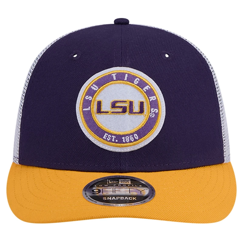 Casquette de camionneur Snapback 9FIFTY Purple LSU Tigers Throwback Circle Patch New Era pour hommes