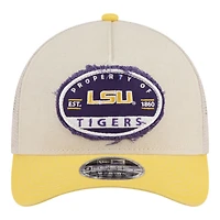 Men's New Era  Stone/Gold LSU Tigers Frayed Patch 9FORTY M-Crown A-Frame Trucker Adjustable Hat