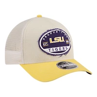 Men's New Era  Stone/Gold LSU Tigers Frayed Patch 9FORTY M-Crown A-Frame Trucker Adjustable Hat