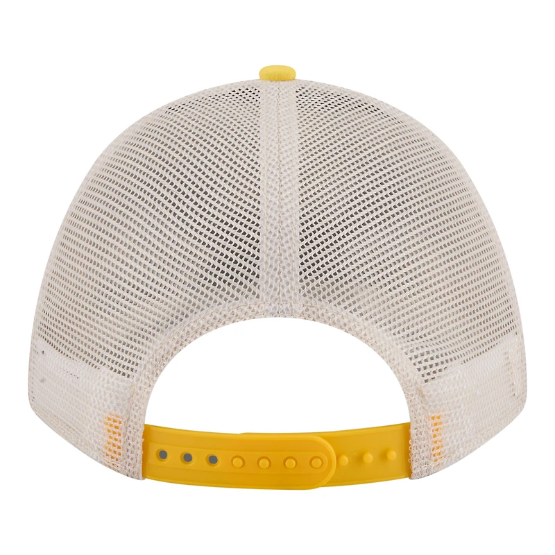 Men's New Era  Stone/Gold LSU Tigers Frayed Patch 9FORTY M-Crown A-Frame Trucker Adjustable Hat