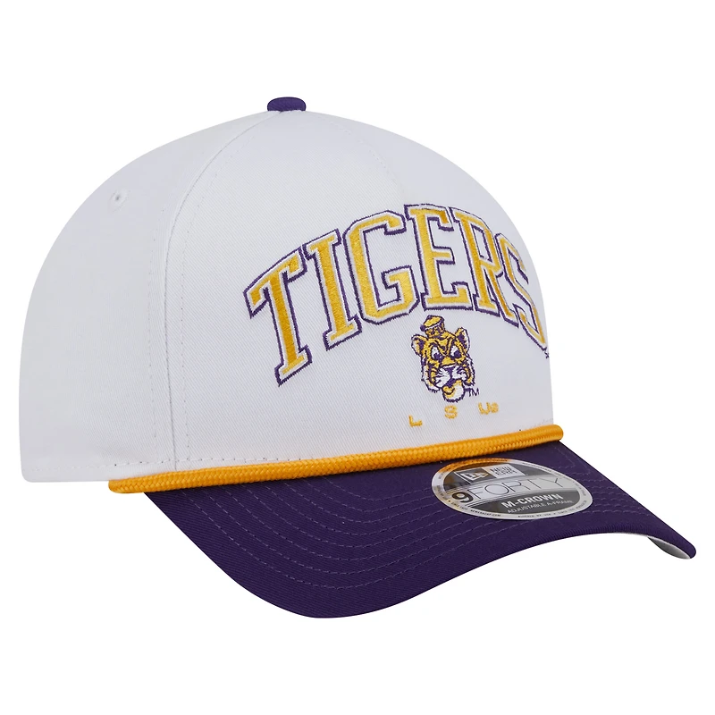 Men's New Era White/Purple LSU Tigers Arch Two-Tone Rope 9FORTY A-Frame M-Crown Adjustable Hat