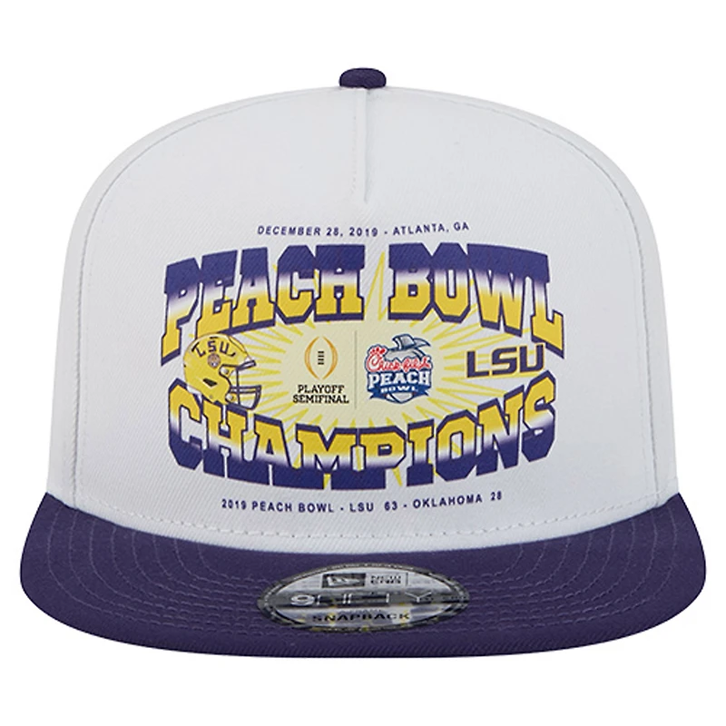 Casquette New Era blanche/violette rétro LSU Tigers 2019 Peach Bowl Champions 9FIFTY A-Frame Snapback pour homme