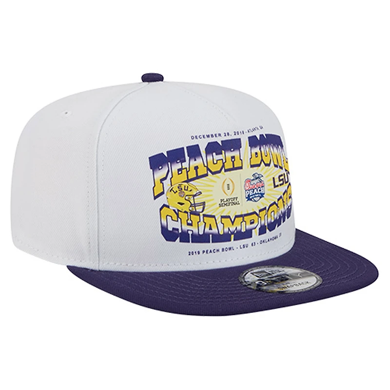 Men's New Era White/Purple LSU Tigers Retro 2019 Peach Bowl Champions 9FIFTY A-Frame Snapback Hat