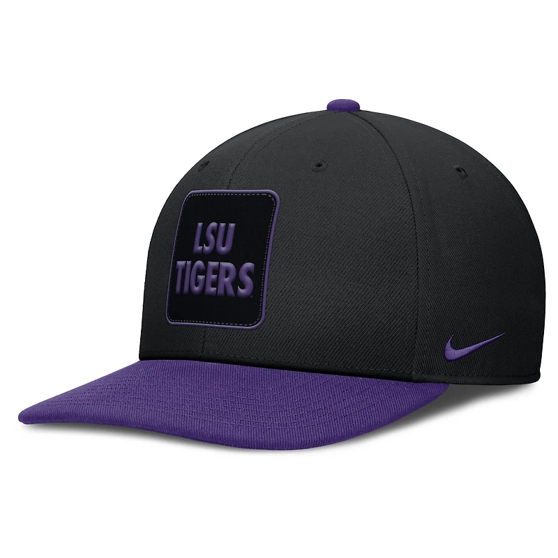 Casquette Nike noire/violette LSU Tigers 2025 Sideline Campus Pro Local Snapback pour homme
