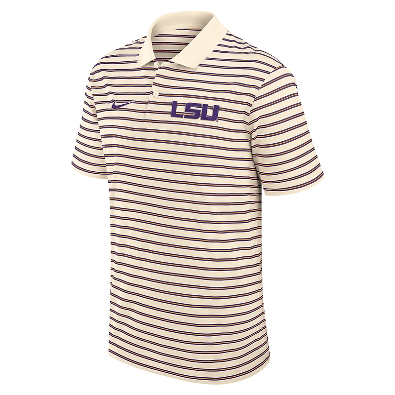 Polo Nike crème à rayures Dri-FIT avec logo principal des Tigers de LSU pour homme