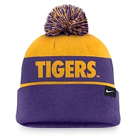Bonnet en tricot à revers Nike LSU Tigers Primetime Peak pour homme, jaune/violet, avec pompon