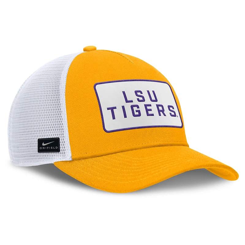 Men's Nike Gold/White LSU Tigers 2025 On-Field Rise Patch Trucker Adjustable Hat