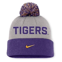 Bonnet à revers Nike LSU Tigers Primetime Peak gris/violet pour homme avec pompon
