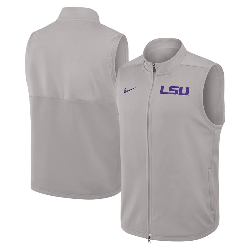 Gilet Nike gris LSU Tigers Primetime Victory Performance à fermeture éclair intégrale pour homme