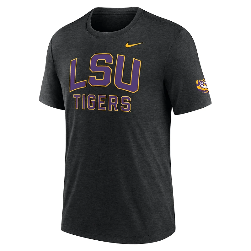 T-shirt Nike noir chiné pour homme LSU Tigers Campus Collegiate Block Tri-Blend