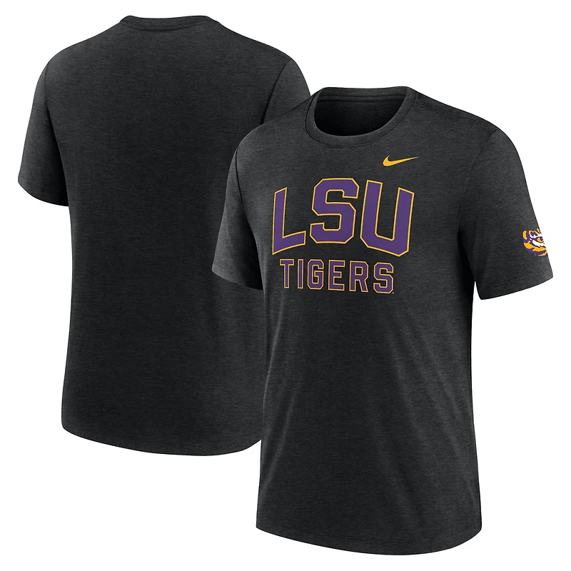 T-shirt Nike noir chiné pour homme LSU Tigers Campus Collegiate Block Tri-Blend