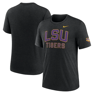 T-shirt Nike noir chiné pour homme LSU Tigers Campus Collegiate Block Tri-Blend