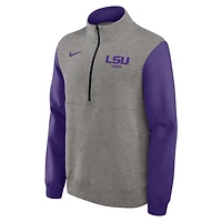 Pull en molleton demi-zippé Nike LSU Tigers Club gris chiné/violet pour homme