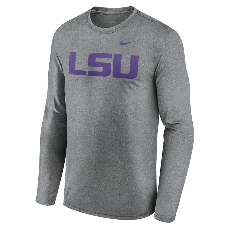Men's Nike Heather Gray LSU Tigers Primetime Primary Legend Long Sleeve T-Shirt