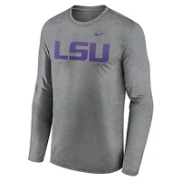 Men's Nike Heather Gray LSU Tigers Primetime Primary Legend Long Sleeve T-Shirt