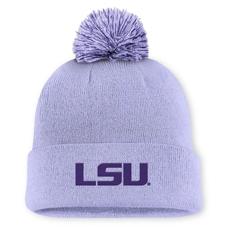 Men's Nike Light Purple LSU Tigers Primetime Peak Campus Cuffed Knit Hat with Pom