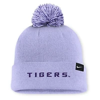 Men's Nike Light Purple LSU Tigers Primetime Peak Campus Cuffed Knit Hat with Pom