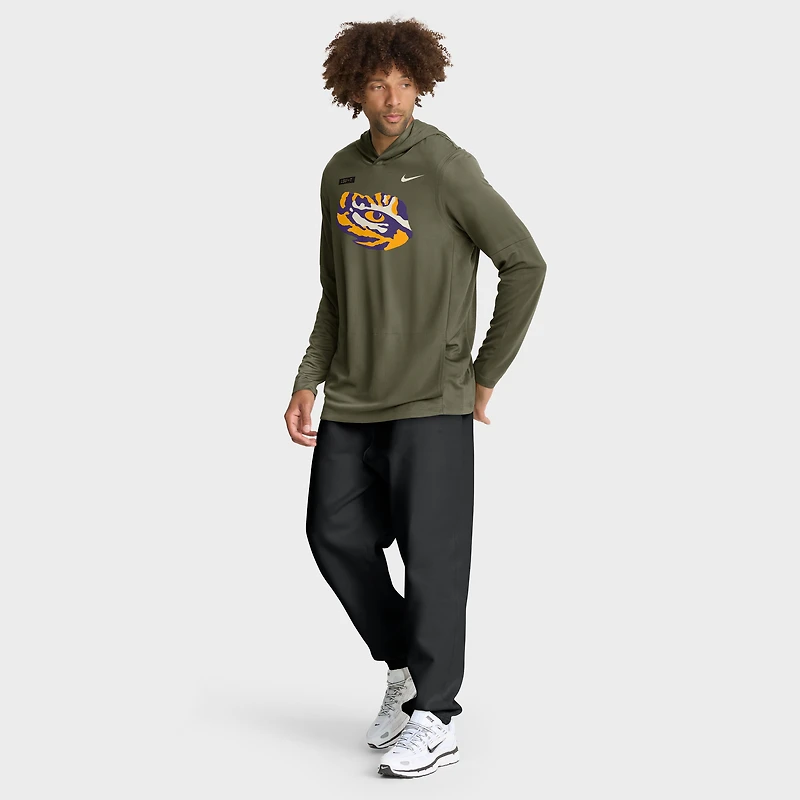 Men's Nike Olive LSU Tigers 2025 Military Appreciation Dri-FIT Long Sleeve Hoodie T-Shirt