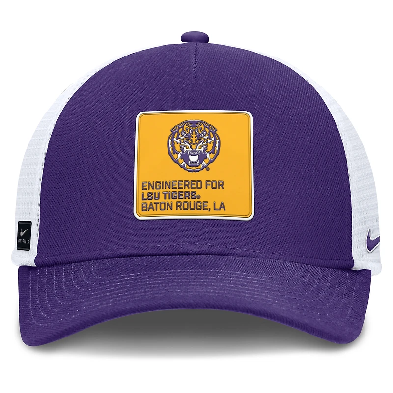 Casquette ajustable Nike LSU Tigers 2025 On-Field Rise Engineered Trucker pour homme, violet/blanc