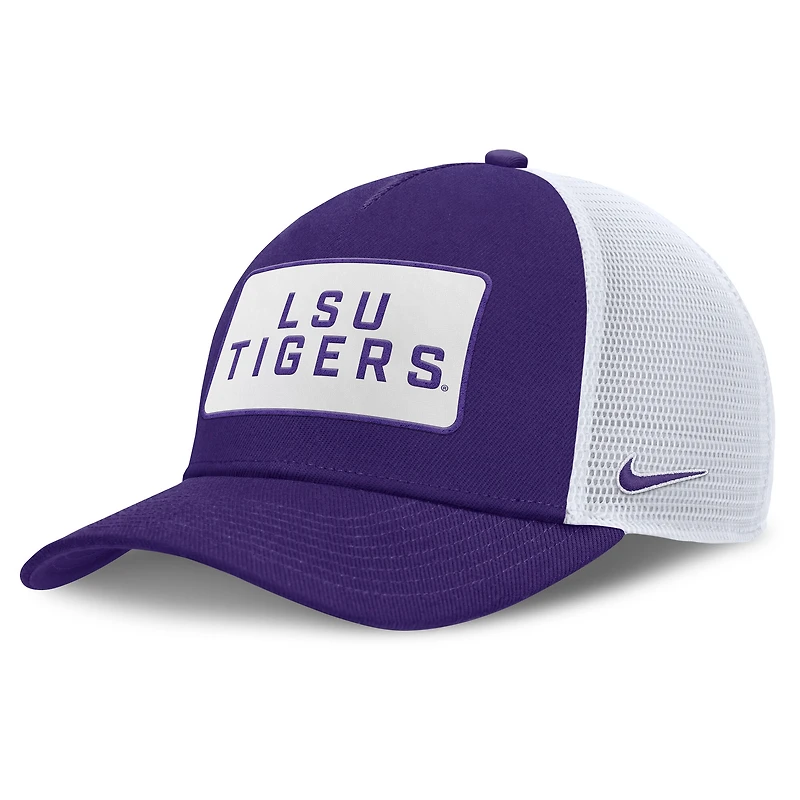 Men's Nike Purple/White LSU Tigers 2025 On-Field Rise Patch Trucker Adjustable Hat