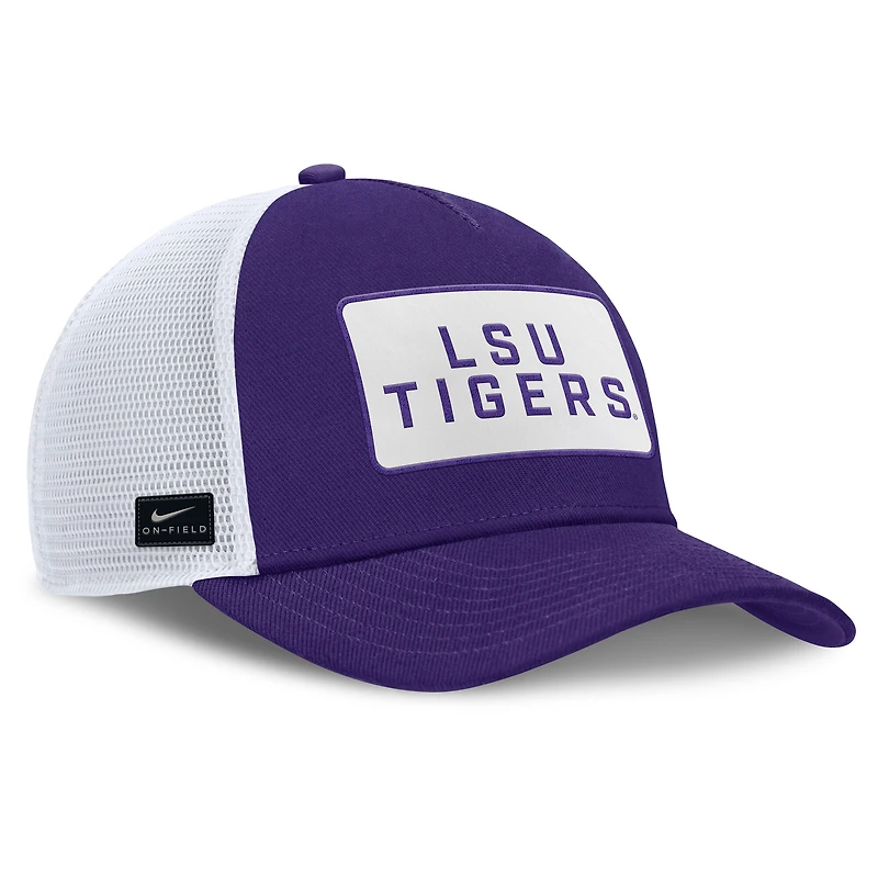 Men's Nike Purple/White LSU Tigers 2025 On-Field Rise Patch Trucker Adjustable Hat
