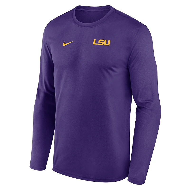 T-shirt à manches longues Nike Legend Dri-FIT violet LSU Tigers 2026 Sideline avec petit logo pour homme