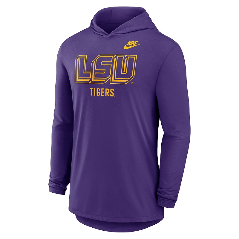 T-shirt à capuche manches longues Nike LSU Tigers Legacy Tri-Blend Dri-FIT violet pour homme
