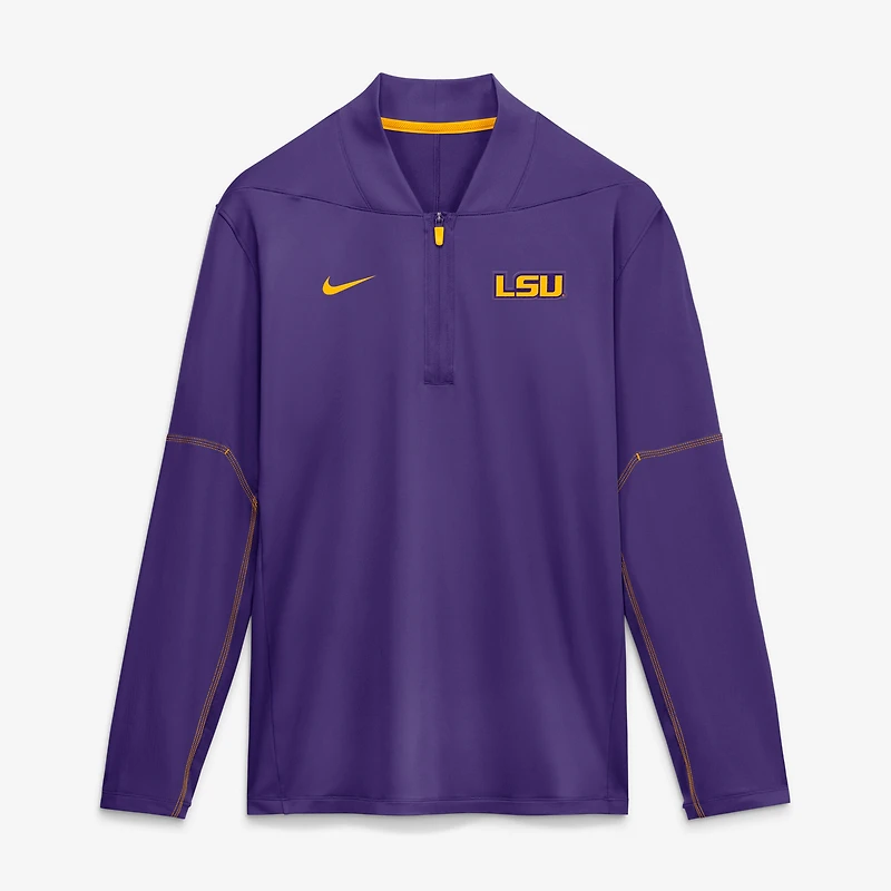 Pull à manches longues et demi-zip Nike LSU Tigers Sideline Dri-FIT violet pour homme