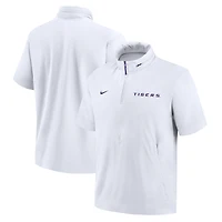 Men's Nike White LSU Tigers 2024 Sideline Coach Short Sleeve Half-Zip Hoodie Jacket