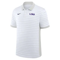 Polo Nike blanc Dri-FIT pour homme, début de saison 2025, avec rayures Victory Sideline des LSU Tigers