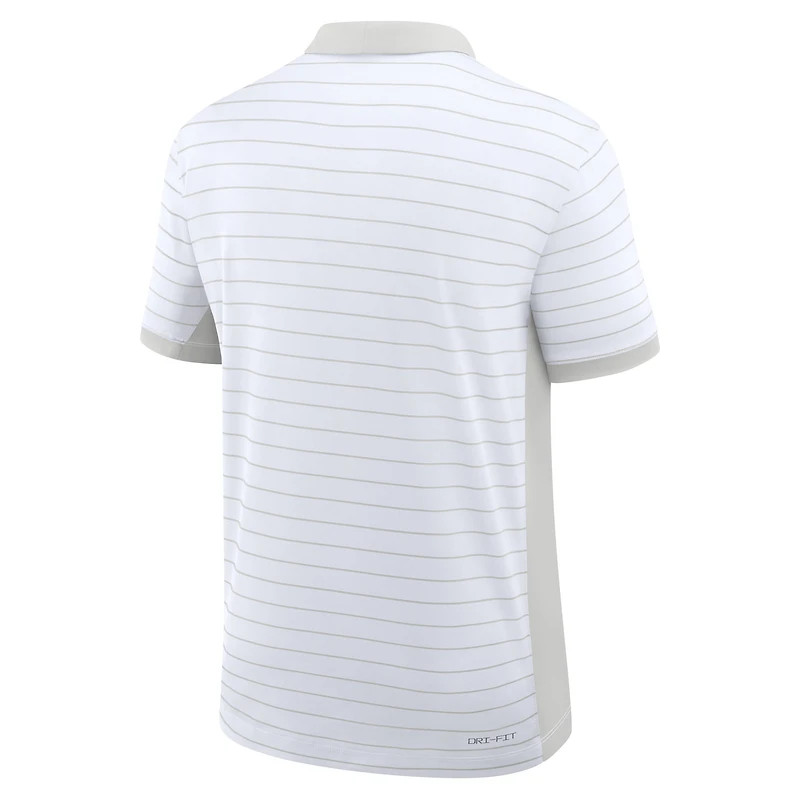 Polo Nike blanc Dri-FIT pour homme, début de saison 2025, avec rayures Victory Sideline des LSU Tigers