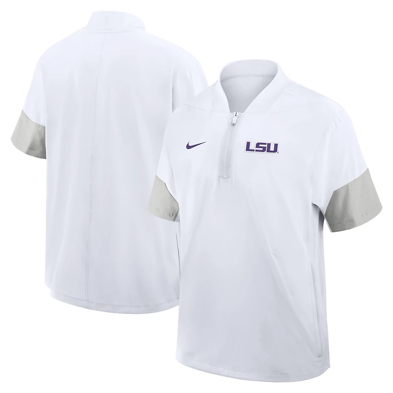Men's Nike White LSU Tigers 2025 Sideline Short Sleeve Quarter-Zip Dri-FIT Coach Jacket