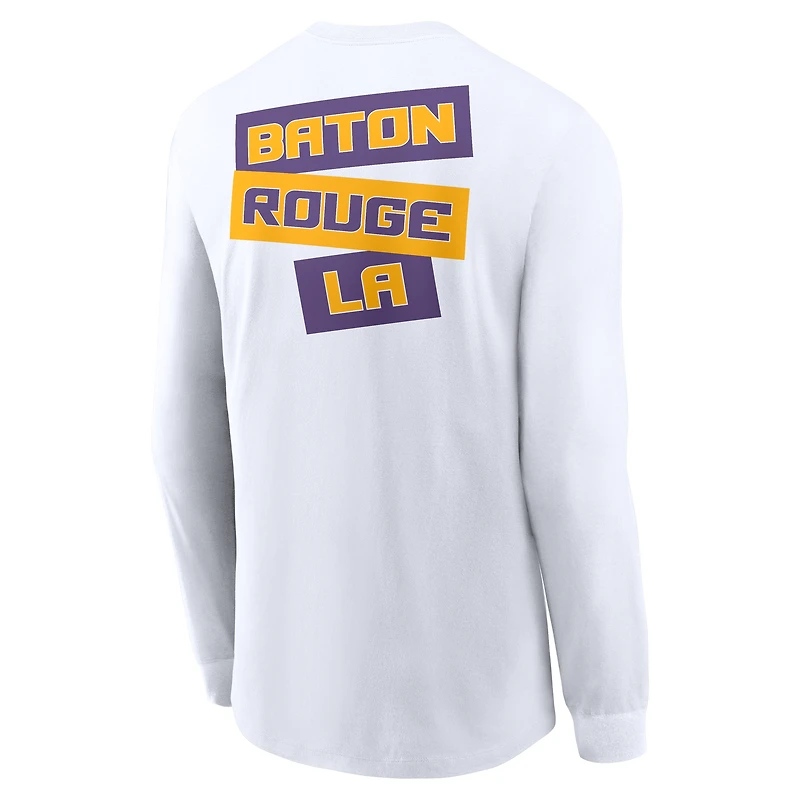 Men's Nike White LSU Tigers Two-Hit Classic Location Long Sleeve T-Shirt