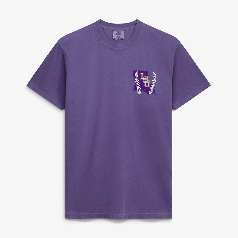 Men's Purple LSU Tigers Drawn Mascot Baseball T-Shirt