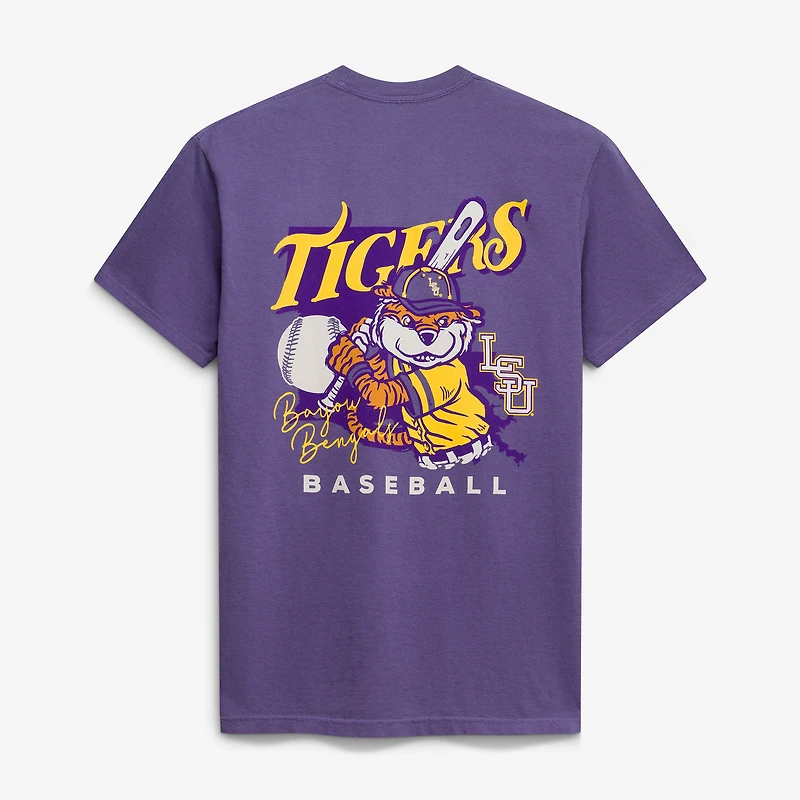 Men's Purple LSU Tigers Drawn Mascot Baseball T-Shirt