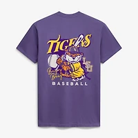 Men's  Purple LSU Tigers Drawn Mascot Baseball T-Shirt