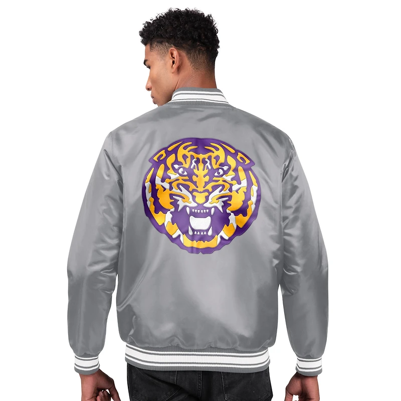 Veste universitaire en satin à deux coups Starter Charcoal LSU Tigers pour homme