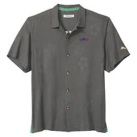 Chemise boutonnée grise Tommy Bahama pour homme, motif Catch of the Day Camp IslandZone des Tigers de LSU