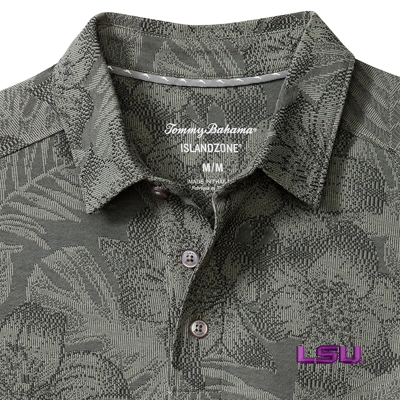 Men's Tommy Bahama Gray LSU Tigers Palm Fresco Hibiscus IslandZone® Polo