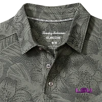 Men's Tommy Bahama Gray LSU Tigers Palm Fresco Hibiscus IslandZone® Polo