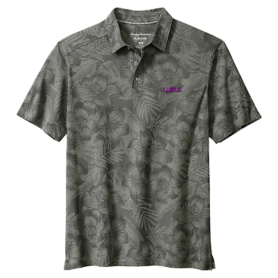Men's Tommy Bahama Gray LSU Tigers Palm Fresco Hibiscus IslandZone® Polo