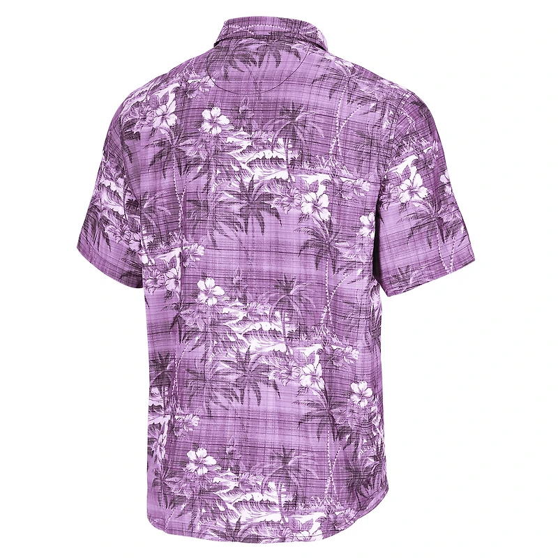 Chemise boutonnée Tommy Bahama violette pour homme, motif Coconut Point, Palmetta IslandZone Camp, LSU Tigers