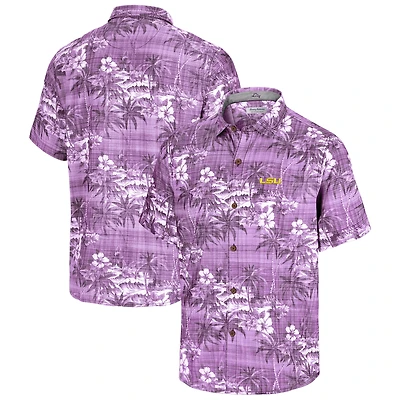 Chemise boutonnée Tommy Bahama violette pour homme, motif Coconut Point, Palmetta IslandZone Camp, LSU Tigers