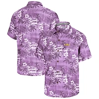 Chemise boutonnée Tommy Bahama violette pour homme, motif Coconut Point, Palmetta IslandZone Camp, LSU Tigers
